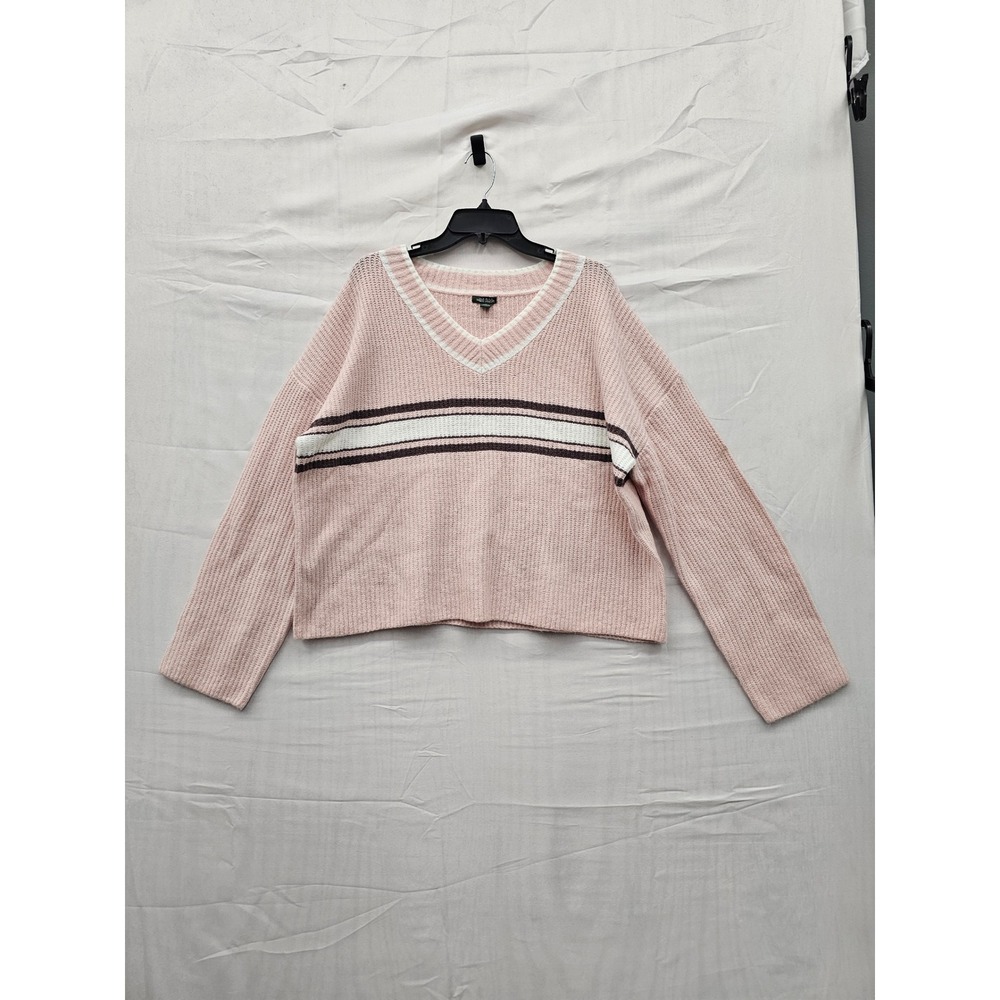 Wild Fable Pink Striped V-Neck Ribbed Knit Sweater XL NWT G934MM